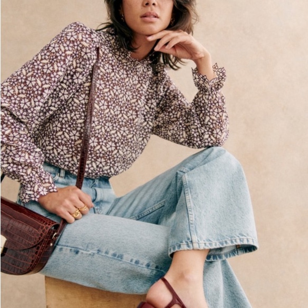 Sezane Jordyna Blouse Mauve Ecru